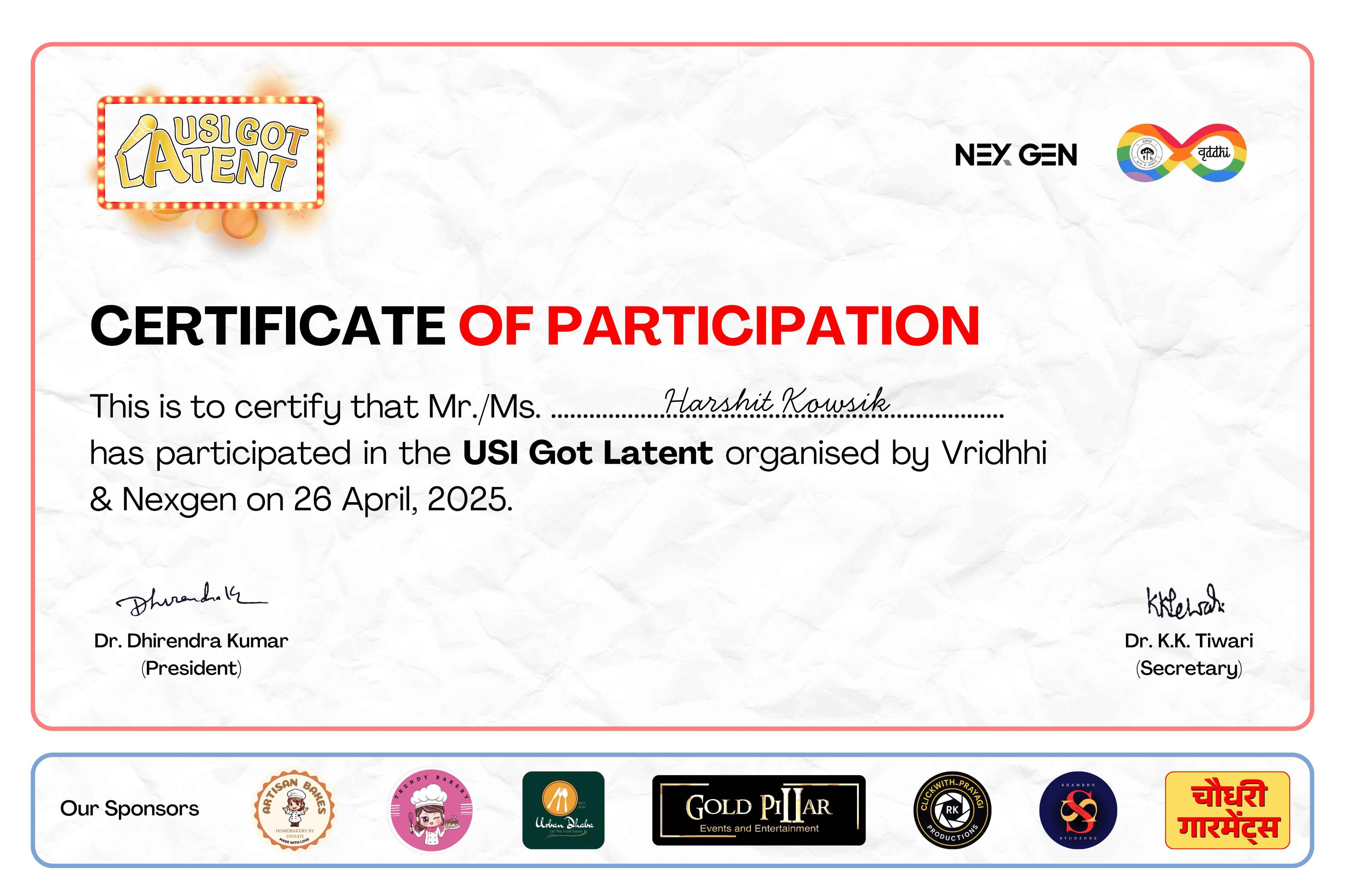 UGL Participation Certificate